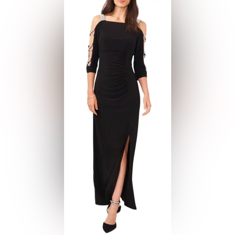MSK Black Cutout Long Sleeve Dress with Slit